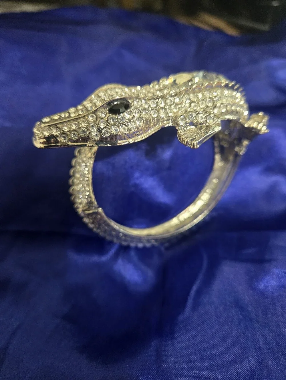 Crystal Alligator Cuff Bracelet - Silver Rhinestone